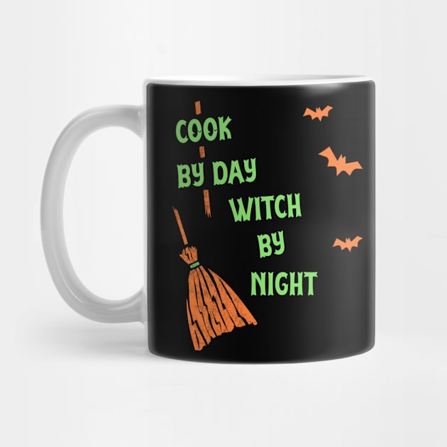 Cook By Day Witch By Night Shirt Funny Witch Party Tshirt Halloween Spooky Gift Scary Pumpkin Tee by NickDezArts